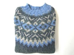 画像1: HARLEY OF SCOTLAND　FAIRISLE YORK CREW SWEATER　      CEDER(グリーン/サックス)