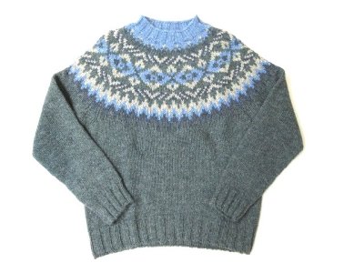 画像1: HARLEY OF SCOTLAND　FAIRISLE YORK CREW SWEATER　BIG SAIZE　     CEDER(グリーン/サックス)